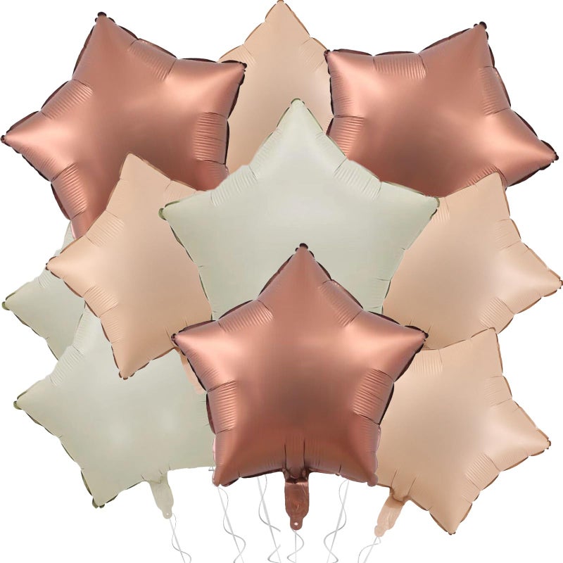 KALOR Beige Brown and White Sand Star Foil Balloons, 10 Pcs 18 Inch Stars Shape Foil Mylar Balloons for Birthdays, Weddings, Baby Showers Decorations - Image 1